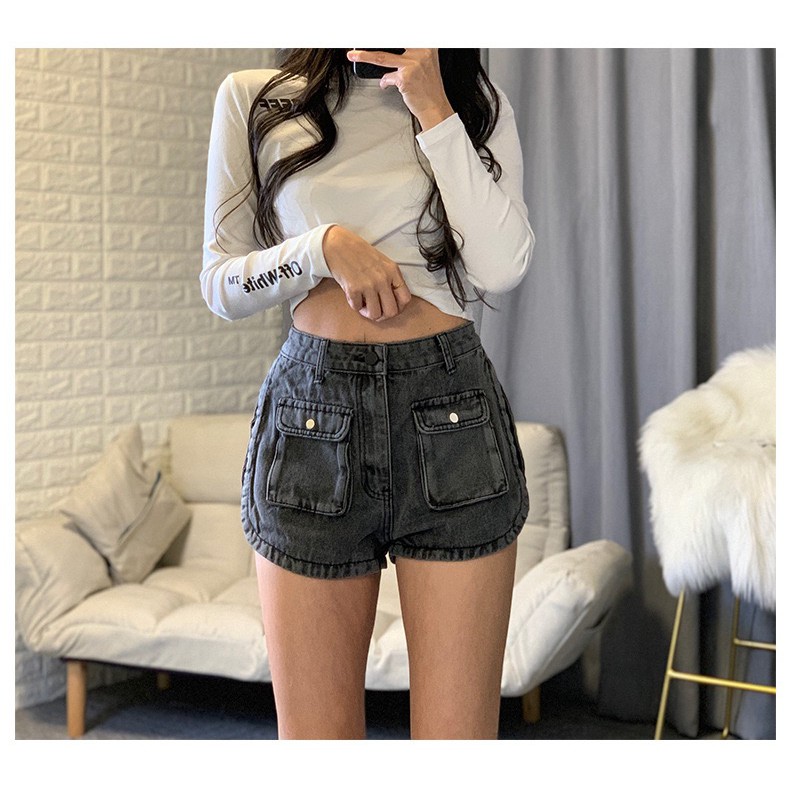 Quần đùi jean lưng cao phong cách Hàn Quốc thời trang dành cho nữ 921