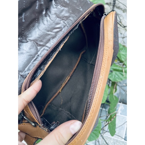 SALE- túi si da thật phối canvas hiệu Ý