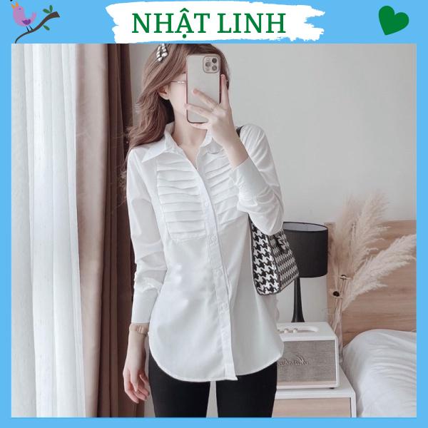 Áo sơ mi trắng nữ NHẬT LINH áo sơ mi dài tay kiểu dáng trơn basic xếp ly ngực thiết kế trẻ trung đơn giản - A614