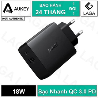Cốc Sạc 2 Cổng AUKEY 18W Quick Charge QC 3.0 Power Delivery PD 2.0 USB-C PA-Y17
