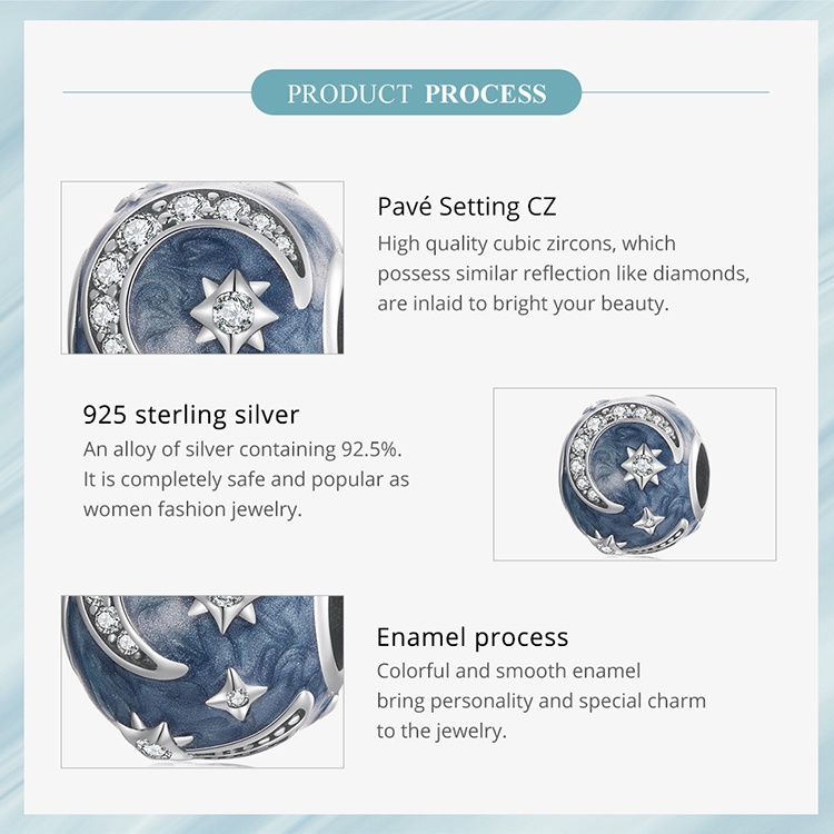 BAMOER Hạt BạC 925 HìNh MặT Trăng ThờI Trang