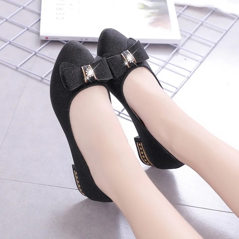 SWEETC nông miệng giày phẳng của phụ nữ mềm đế giày văn phòng nêm gót chân giày phẳng giản dị