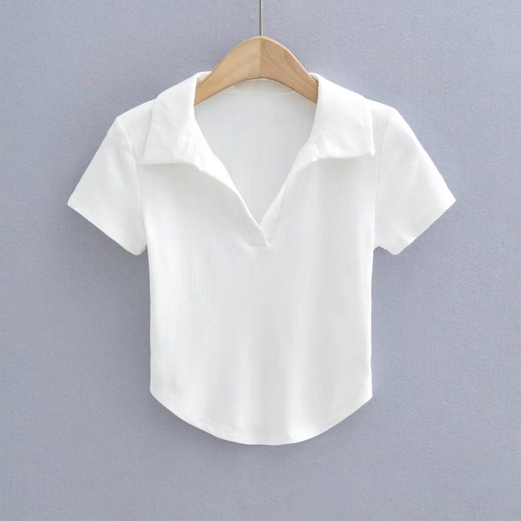 Set áo croptop polo vạt bầu và quần short lưng cao - áo thun polo trắng vạt bầu mix quần short nữ cạp cao SIÊU HOT