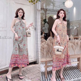 Đầm maxi voan thổ cẩm (2 màu)