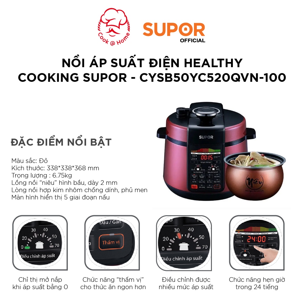 Nồi áp suất điện Healthy Cooking Supor CYSB50YC520QVN-100 - 5L, 1000W