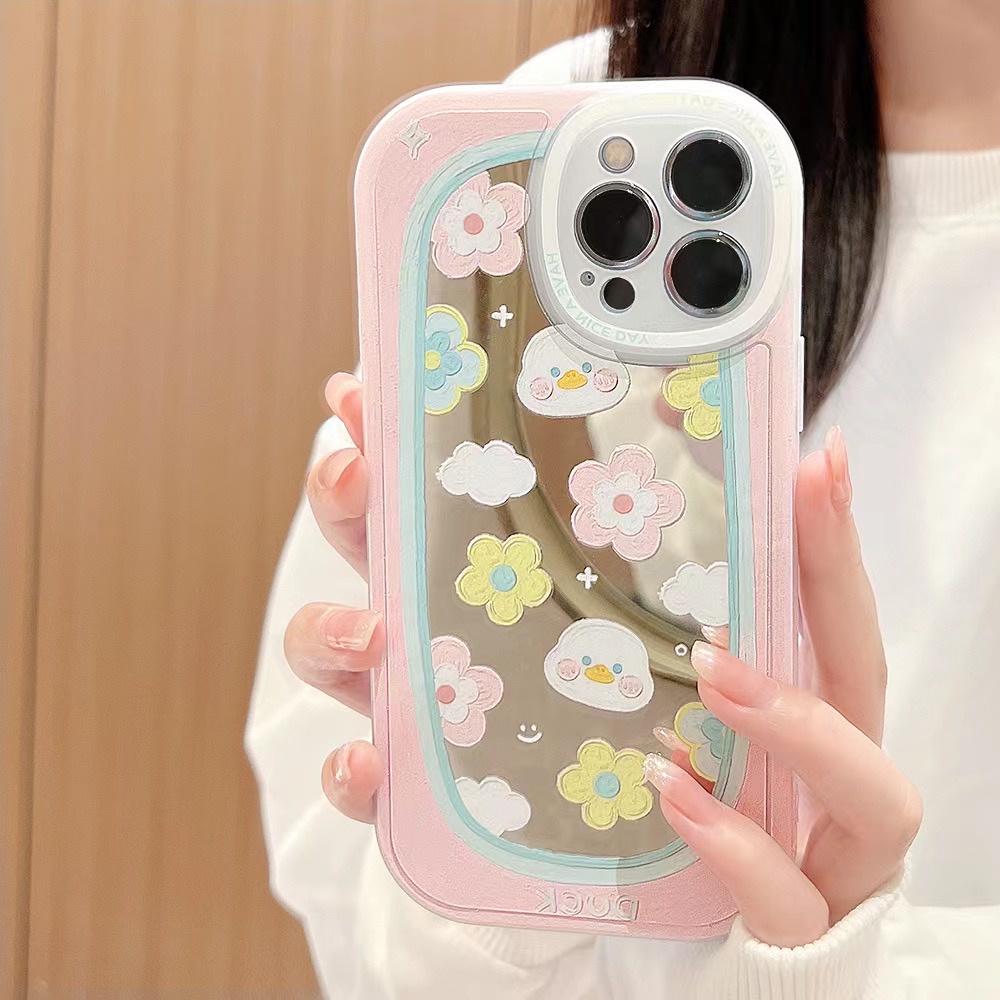Ốp Điện Thoại tpu Dẻo Họa Tiết Chú Vịt &amp; Hoa Dễ Thương Kèm Vòng Đeo Tay Cho Iphone 12 pro max 11 pro max xs max xr x 13promax 7plus