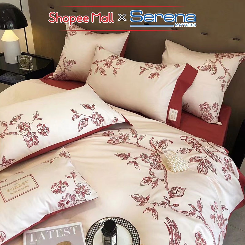 Bộ Chăn Ga Giường Chần Bông Full 5 Món Lụa Sateen Cao Cấp SERENA MATTRESS Combo Chăn Ga Drap Gối Đệm Nệm Trải Phủ Giường