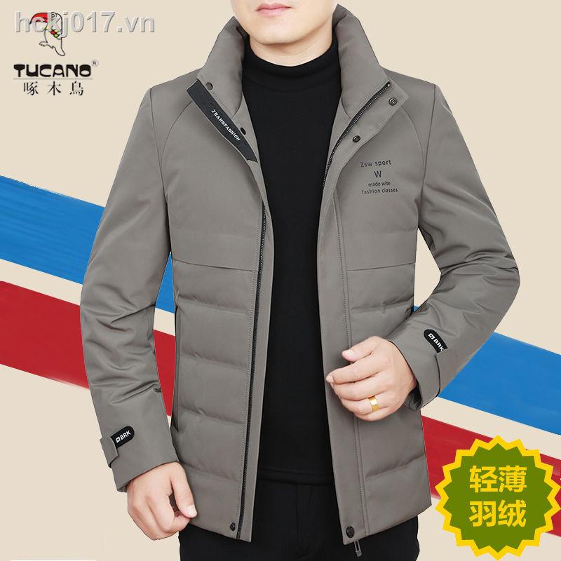 ❐Woodpecker 2021 áo khoác mới của nam giới ngắn nhẹ và mỏng quần áo mùa đông màu xanh lá cây áo khoác nam trung niên áo khoác ấm