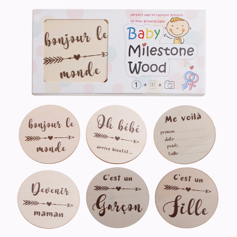 Set 6 Tấm Thẻ Đánh Dấu Cột Mốc Phát Triển Theo Tháng Làm Phụ Kiện Chụp Ảnh Cho Bé Sơ Sinh