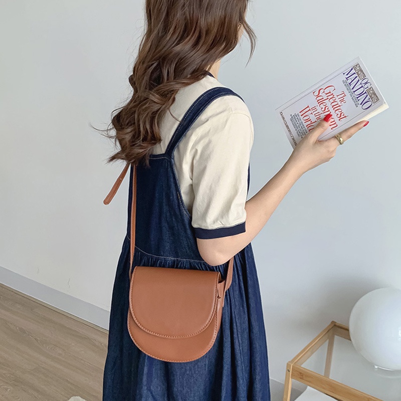 Ielgy Túi Đeo Chéo Màu Trơn Đơn Giản Phong Cách Retro Hàn Quốc Cho Nữ