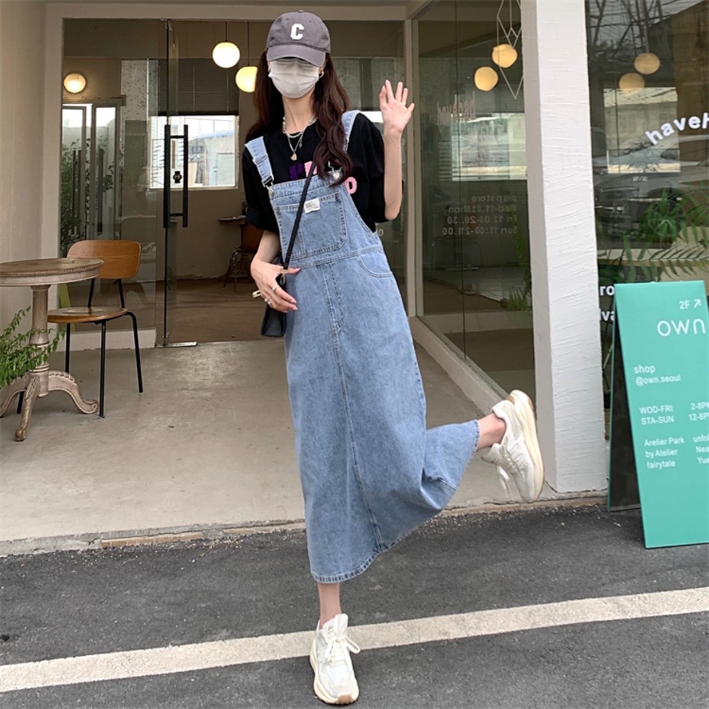 Yếm Váy Jeans Dáng Dài Phong Các Hàn Quốc Y2.