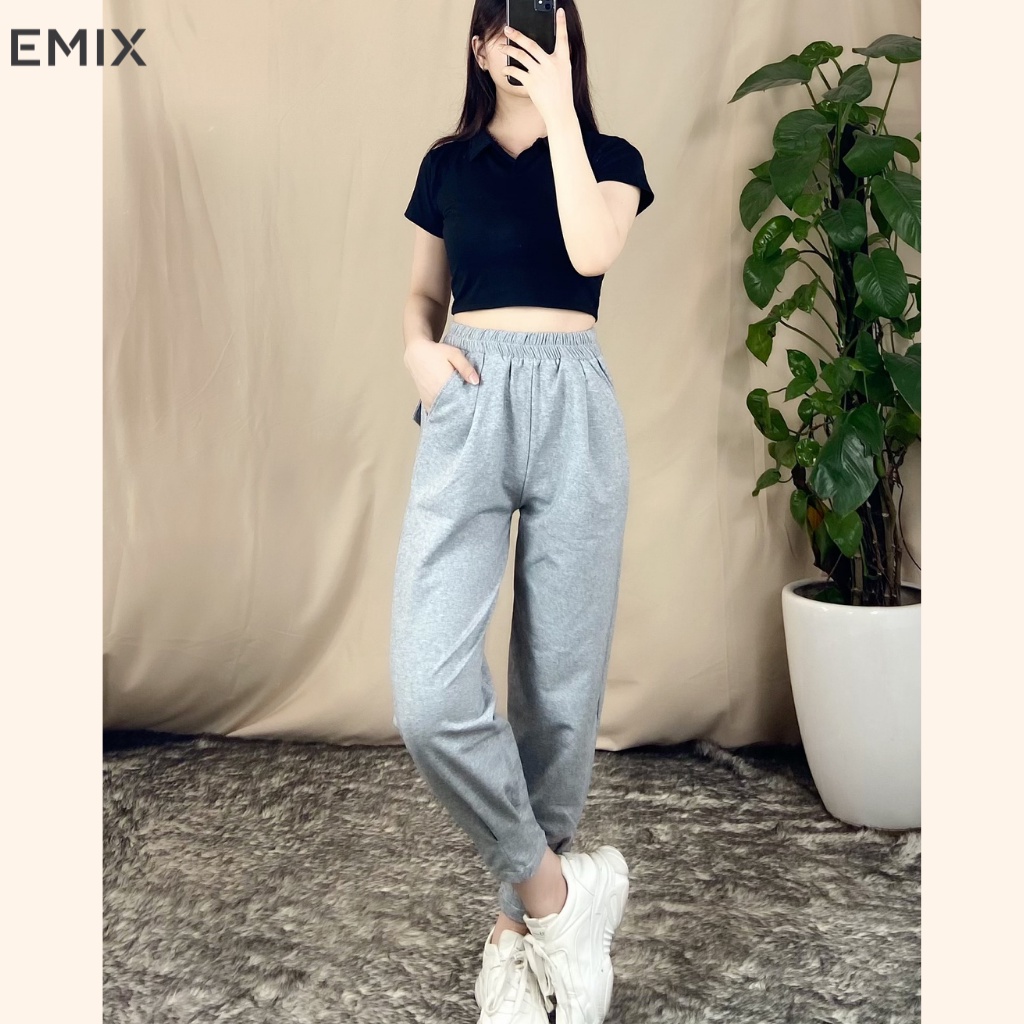Quần jogger thể thao nữ EMIX (2 màu), unisex, form rộng, dáng dài, cạp cao, vải nỉ da cá, mềm mịn, không bai xù Q457