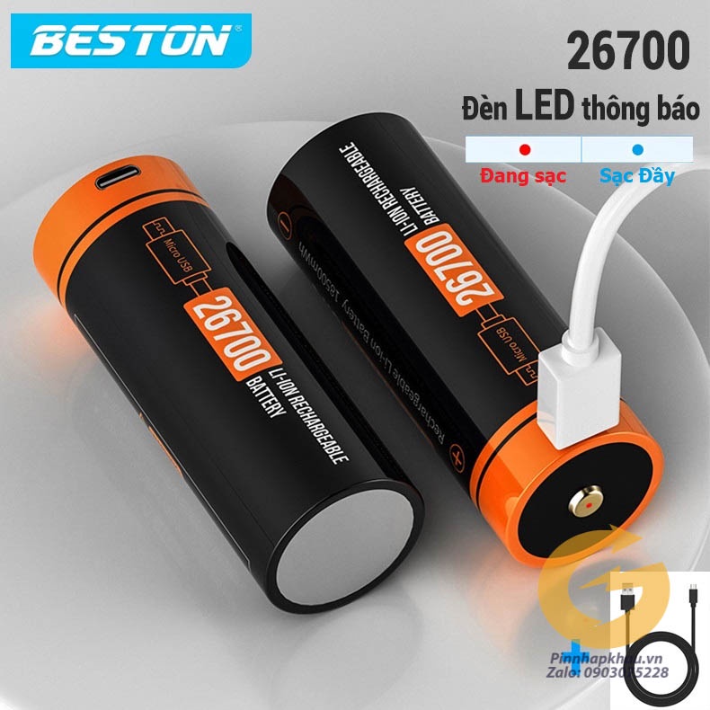 1 viên  Pin sạc 26700 Beston 5000mah sạc trực tiếp trên thân pin cho đèn pin công suất lớn