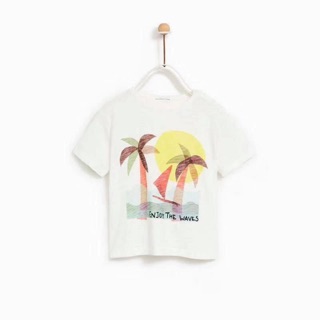 Áo thun Zara trắng hình cây dừa