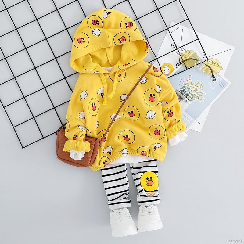 Set áo nỉ dài tay có mũ trùm đầu + quần dài đáng yêu cho bé gái