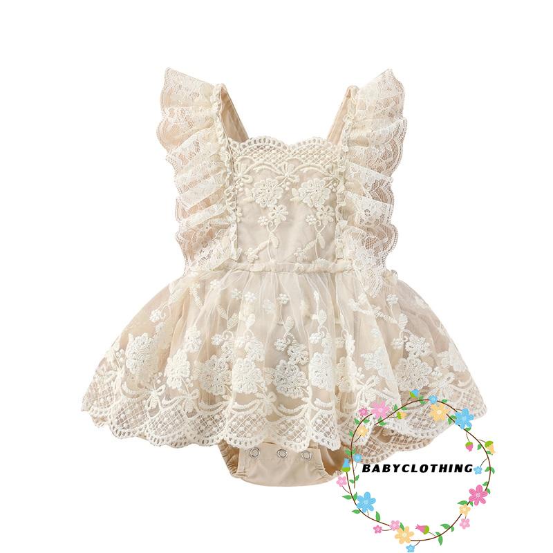 Bộ Áo Liền Quần Kiểu Yếm Phối Ren Thêu Hoa Dễ Thương Thời Trang Mùa Hè Cho Bé Gái