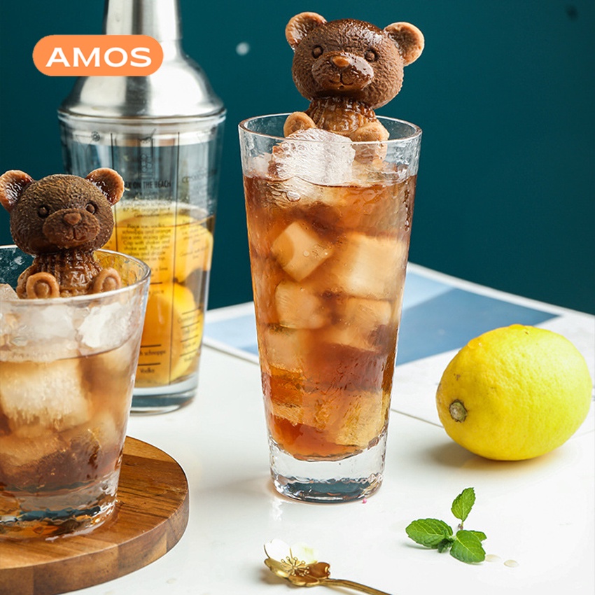 Khuôn làm đá silicon hình gấu Teddy AMOS xinh xắn Khay đá gấu cute trang trí đồ uống,làm thạch