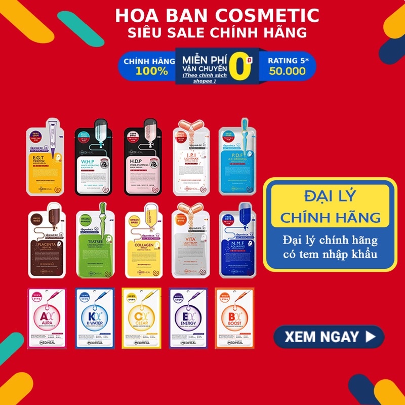 Mặt nạ dưỡng da Mediheal Teatree, Vita Lightbeam, Placenta Revital và Collagen EX Essential Mask 24ml - Hoa Ban Cosmetic