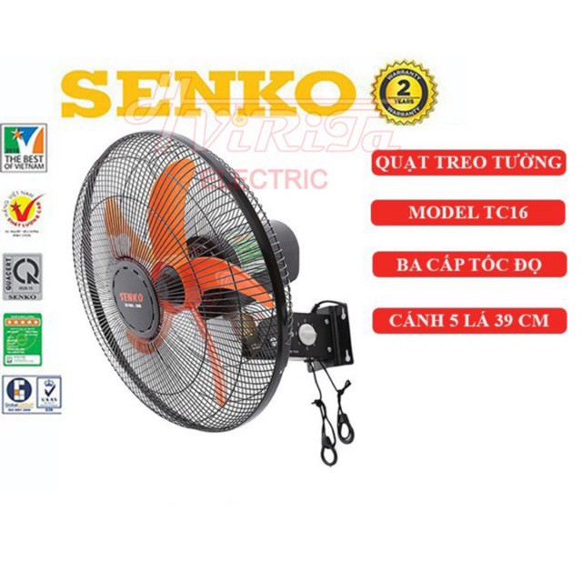 Quạt Công Nghiệp Treo Tường Senko TC16-2 Dây- 5 Cánh- Bảo Hành 2 Năm-Quạt Điện Treo Tường Giá Rẻ CHÍNH HÃNG