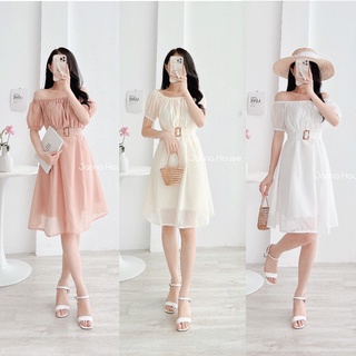- Váy trễ vai tiểu thư ulzzang tặng kèm đai - M53 - jannahouse