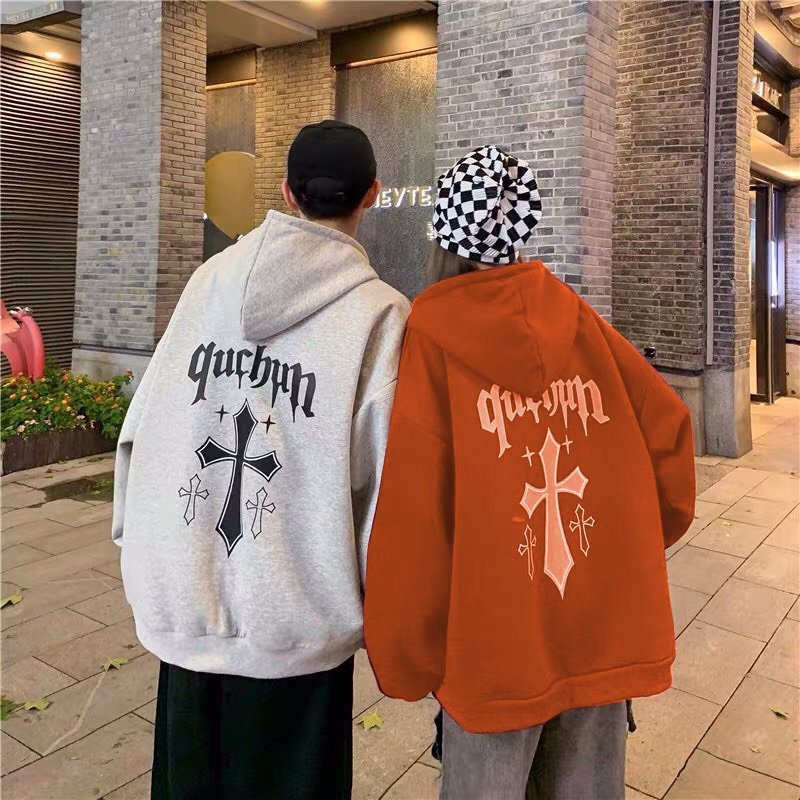 Áo hoodie chữ thập Qcbun Unisex [FREESHIP] Hoodies nỉ ngoại form rộng tay phồng kiểu dáng đường phố cá tính peonyb đẹp