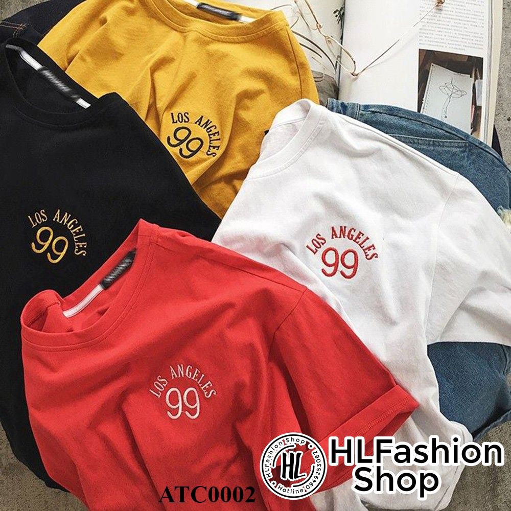 Áo thun tay lỡ form rộng thêu Los Angeles 99 siêu xinh, áo phông form rộng HLFashion