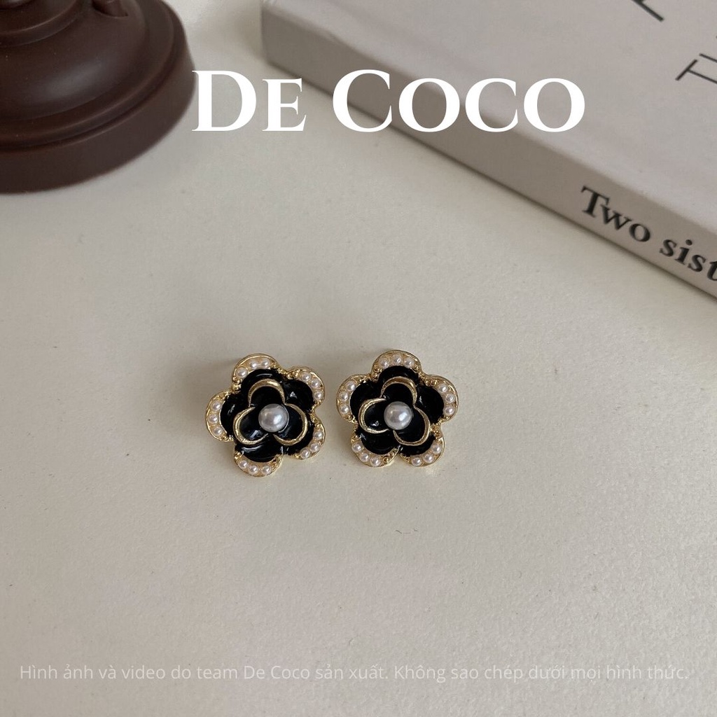 Bông tai hoa đen đính hạt trai Black Rosé decoco.accessories