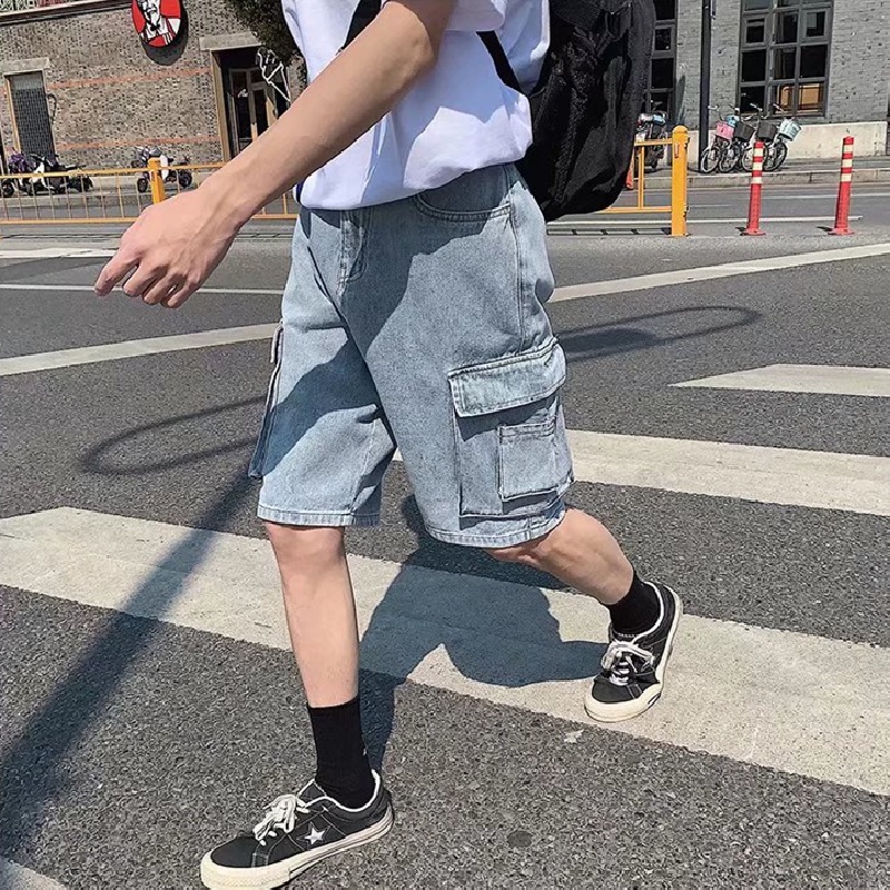Quần Short jeans Phong Cách hip hop Thời Trang Hàn Quốc Cho Nam size M-3XL