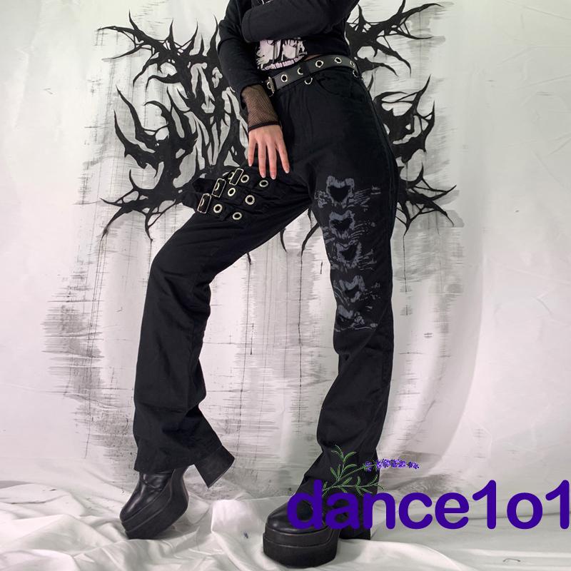 Quần dài phối hoạ tiết trái tim thời trang gothic năng động cho nữ