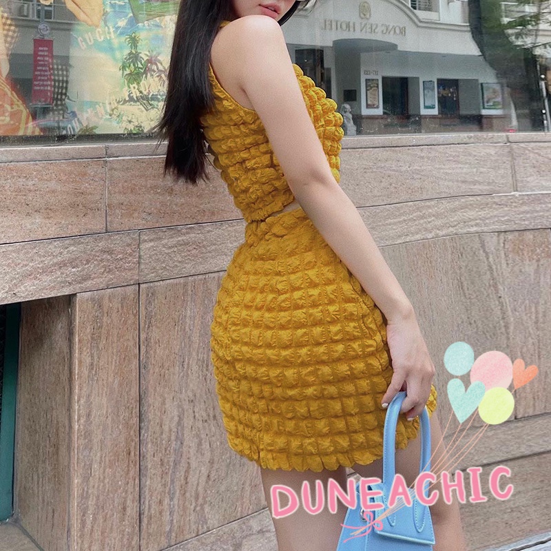 DUNEA Bộ Áo Tank Top Cổ Tròn + Chân Váy Ngắn Gợi Cảm Cho Nữ