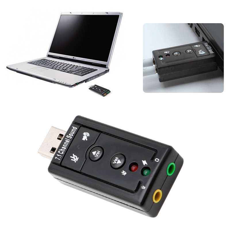 Đầu đọc thẻ âm thanh USB2.0 kênh 7.1 3D màu đen cho PC/laptop