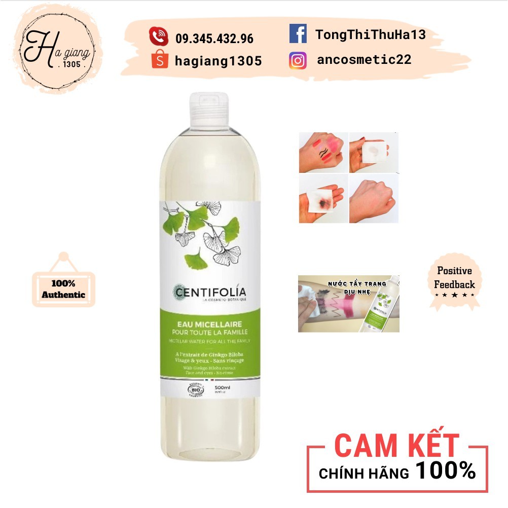 Nước Tẩy Trang Centifolia Micellar Water Chiết Xuất Rau Má da thường đến da nhạy cảm, Tẩy trang Centifolia