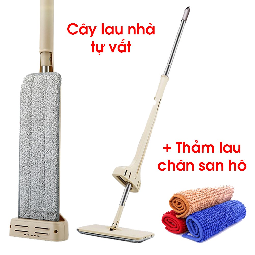 Cây lau nhà tự vắt + Thảm lau chân san hô