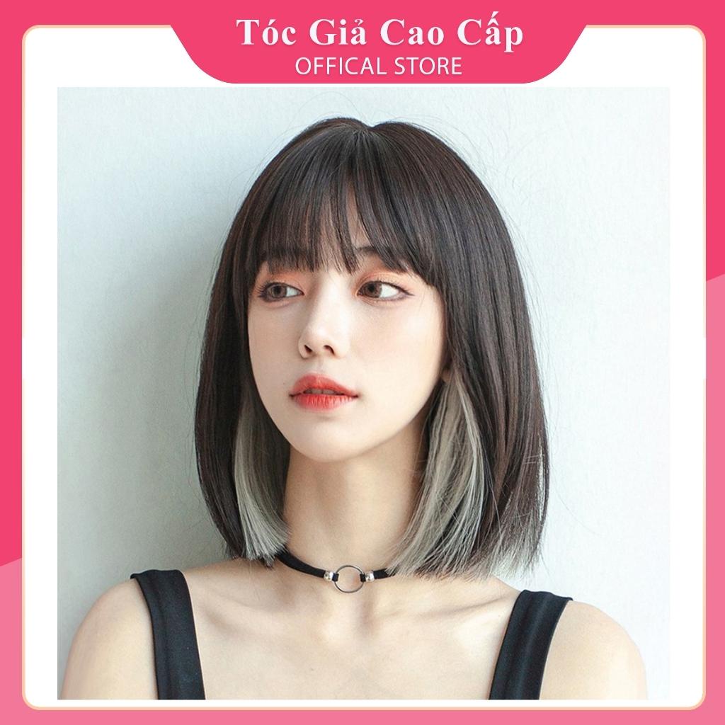 Tóc giả nữ nguyên đầu vic ngắn line xám, tặng kèm lưới trùm tóc giả.