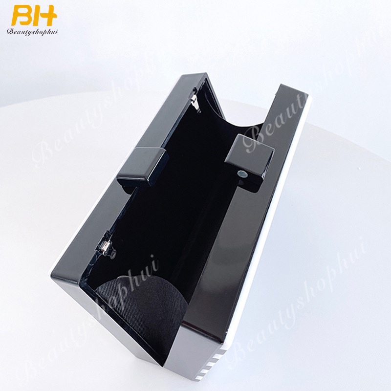 Túi Đeo Chéo Bằng Acrylic Họa Tiết Kẻ Sọc Trắng Đen Đơn Giản Thời Trang Cho Nữ