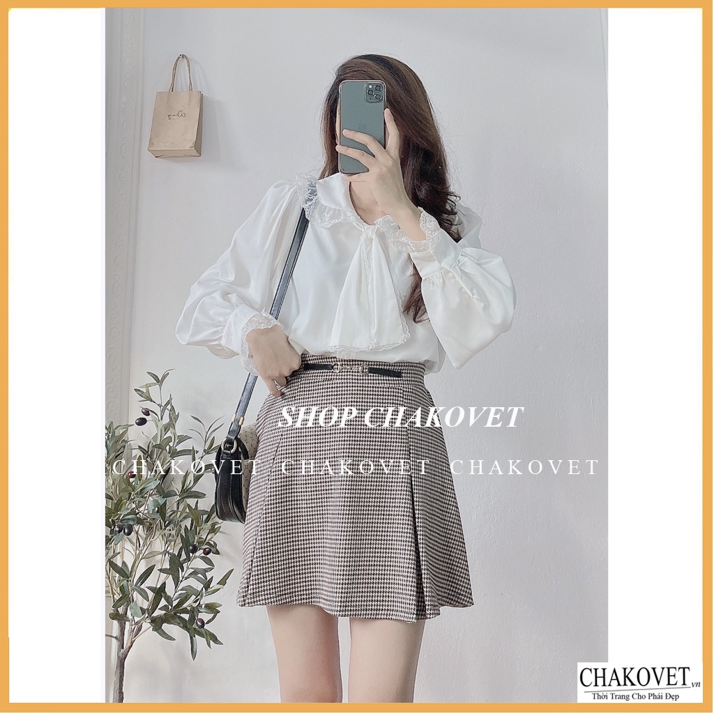 Áo sơ mi nữ dài tay màu trắng CKA870, áo kiểu nữ bánh bèo tay bồng cổ tròn thắt nơ phong cách hàn quốc mặc đi làm đi học | BigBuy360 - bigbuy360.vn