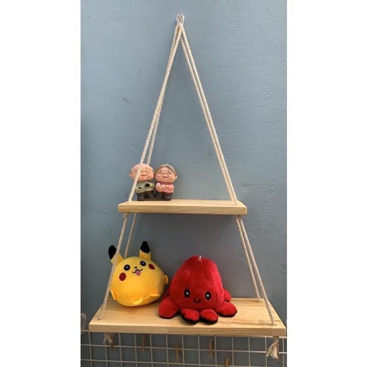 Kệ gỗ treo Decor 25cm - 40cm, sâu 10cm kèm dây thừng