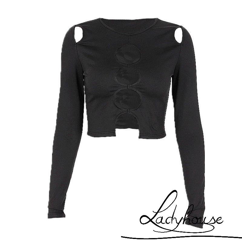 Áo Thun Croptop Tay Dài Hở Vai Màu Sắc Trơn Dành Cho Nữ