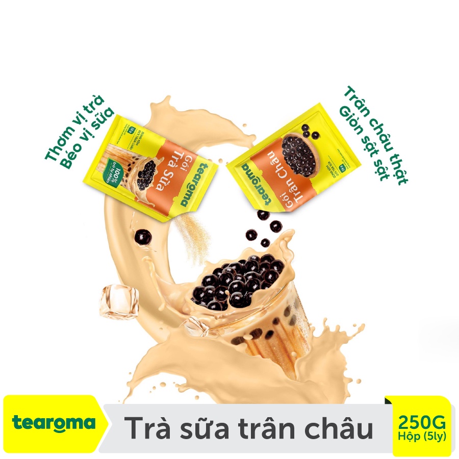 Trà sữa trân châu Tearoma truyền thống (Hộp 5 ly/ 250g, 5 gói trà sữa x 22g, 5 gói trân châu x 28 g)