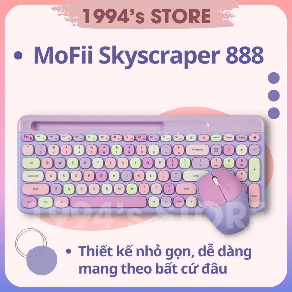 Bộ Bàn phím giả cơ và chuột không dây Mofii Skyscraper 888 cho điện thoại, ipad, laptop, macbook,... siêu tiện lợi