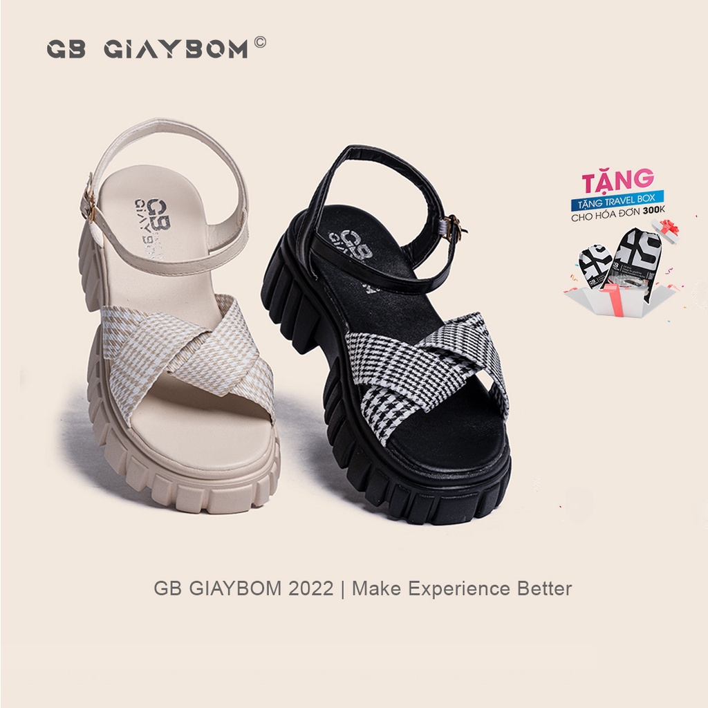 Giày Sandal Nữ Đế Cao, Xăng Đan Cao Gót Quai Ngang Khóa Cài Thích Hợp Đi Học 2 Màu Đen Trắng Thời Trang giayBOM B1308 -