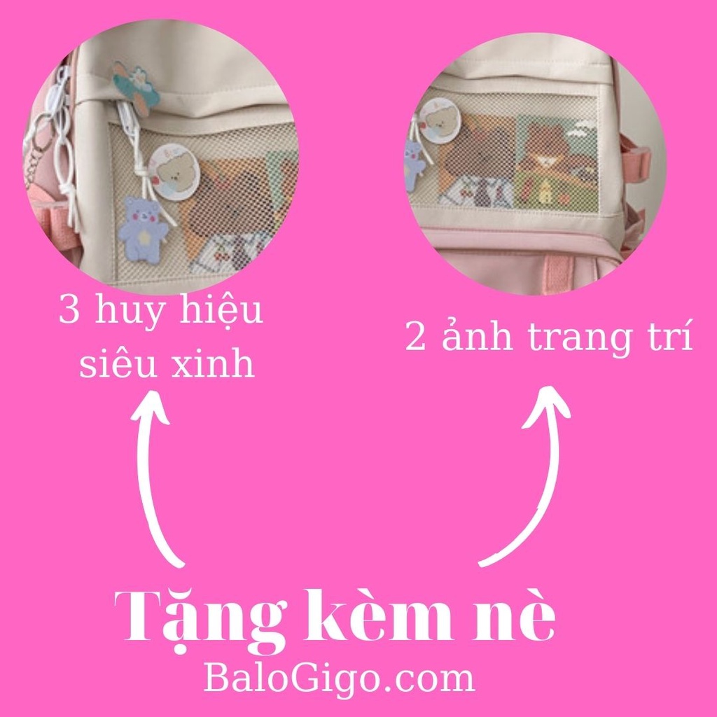 Cặp đi học nữ nhiều ngăn dễ thương, tặng 2 ảnh và 3 sticker như hình G247 - BaloGigo