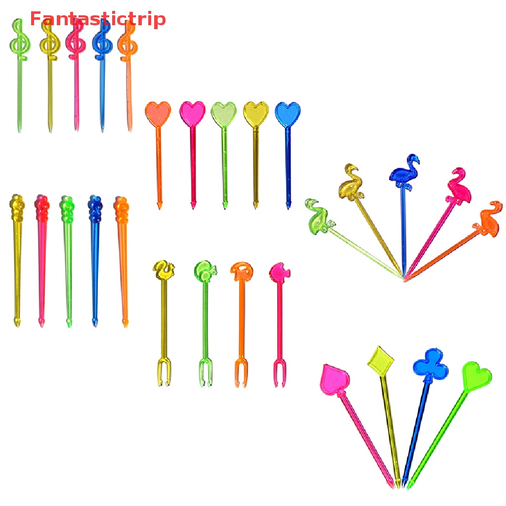 [Fantastictrip] Set 100 Nĩa Ăn Trái Cây Tráng Miệng Hình Trái Tim Động Vật Hoạt Hình Mini Mới