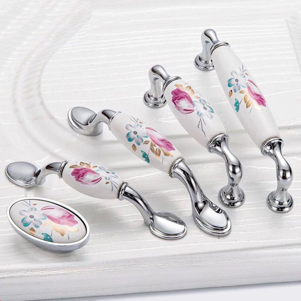KUNHEV Tay Nắm Cửa Bằng Gốm Sứ Hình Hoa Mẫu Đơn Phong Cách Vintage