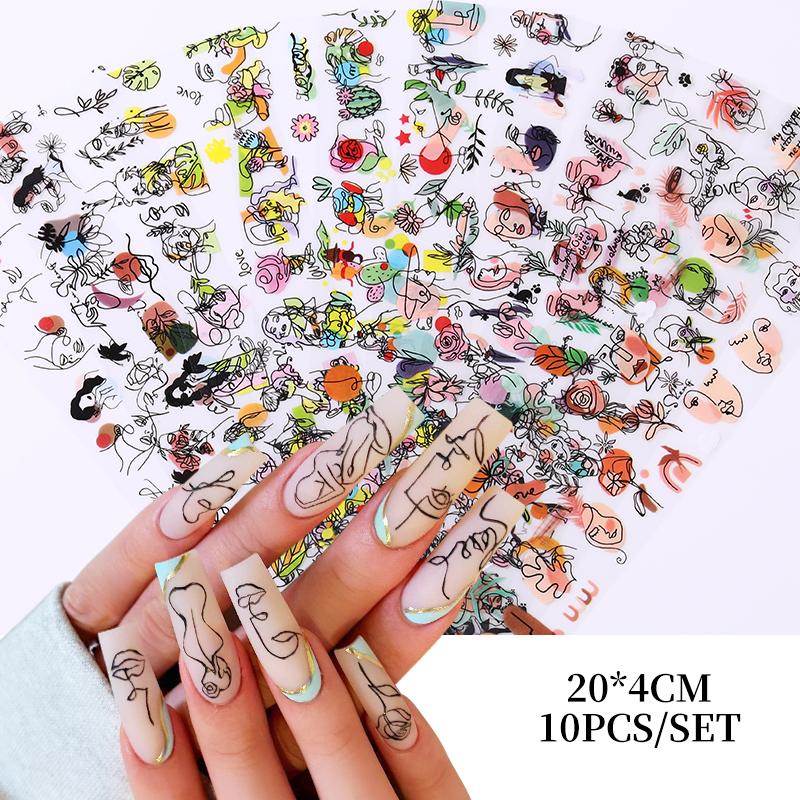 Bộ 10 tờ miếng dán BORN PRETTY hình con bướm/ đá cẩm thạch phong cách Pháp dùng trang trí móng tay