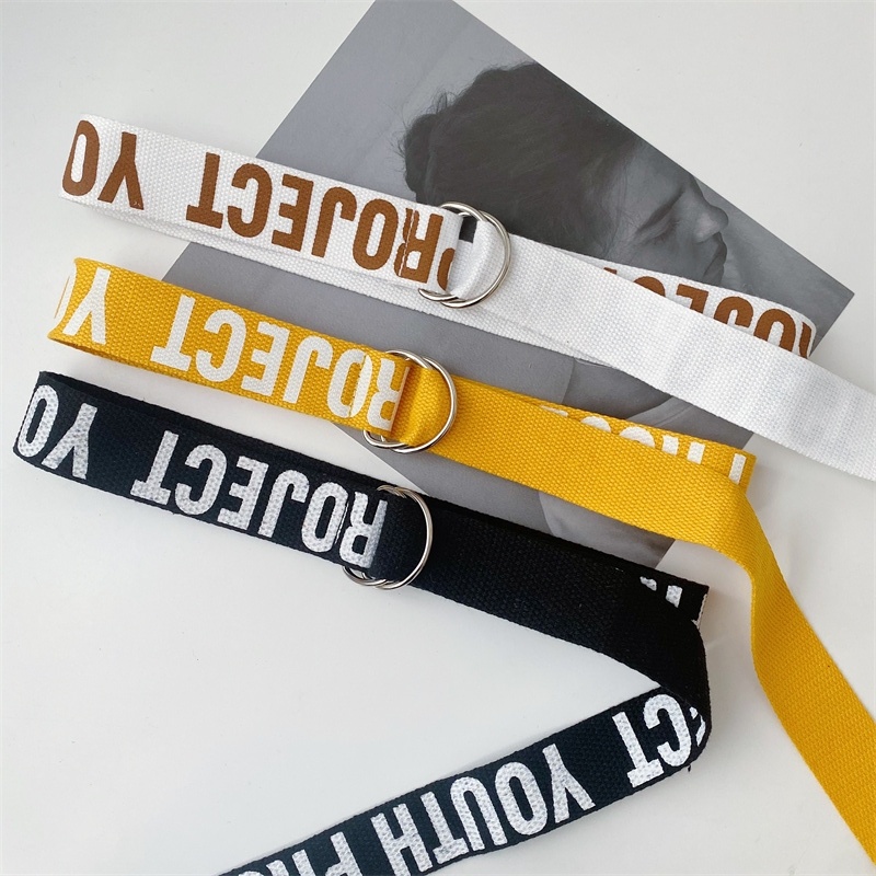 Dây Thắt Lưng Vải canvas Hai Vòng Khóa In Chữ Phong Cách Hàn Quốc Thời Trang Cho Nam Và Nữ