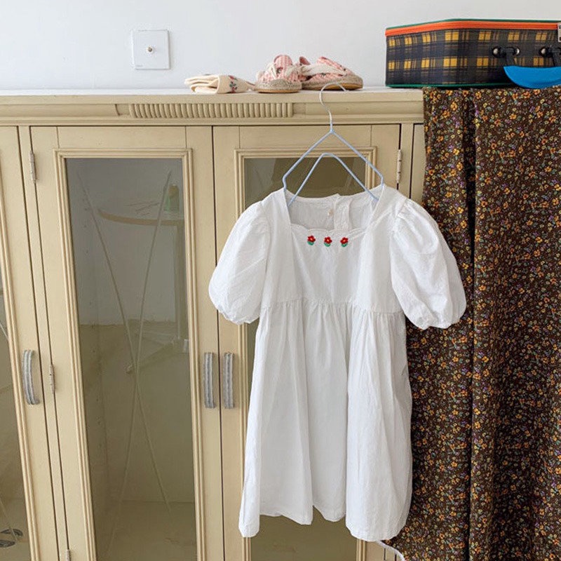 Đầm Công Chúa Tay Phồng Thêu Họa Tiết Thời Trang Hàn Quốc Cho Bé Gái