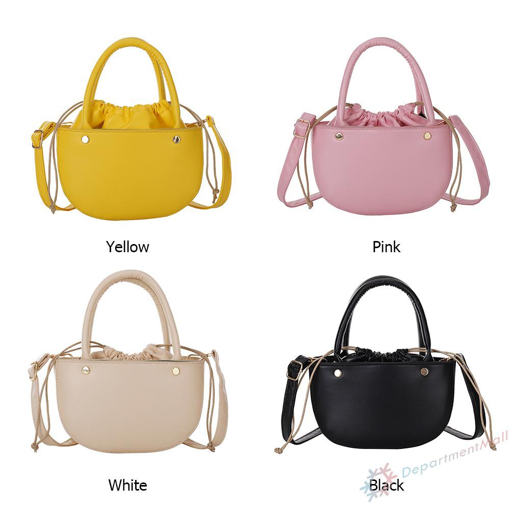 【High Quality】Fashion Women Drawstring Solid Color PU Shoulder Bag Top-handle Handbags