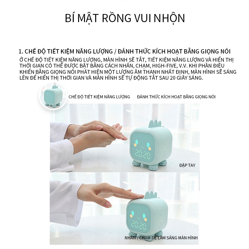 [HCM] Đồng Hồ Báo Thức Và Đồng Hồ Để Bàn Đèn Ngủ, Nhiều Chức Năng Thông Minh,khủng long dễ thương-【GM-NZ07G】