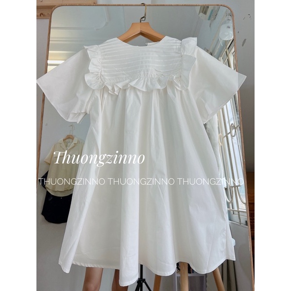 [Ảnh thạt/Video]Áo váy Moment xếp li ngực dáng babydoll xoè nhẹ xinh xắn Đầm thô mềm dáng ngắn Hàn Quốc